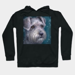 Painting of a White Schnauzer on Blue Background Hoodie